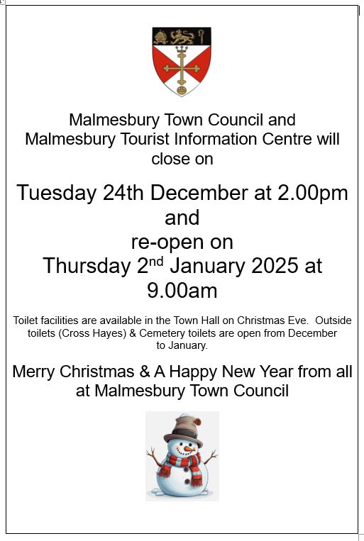 Christmas Closure - Malmesbury Town Council and Tourist Information Centre