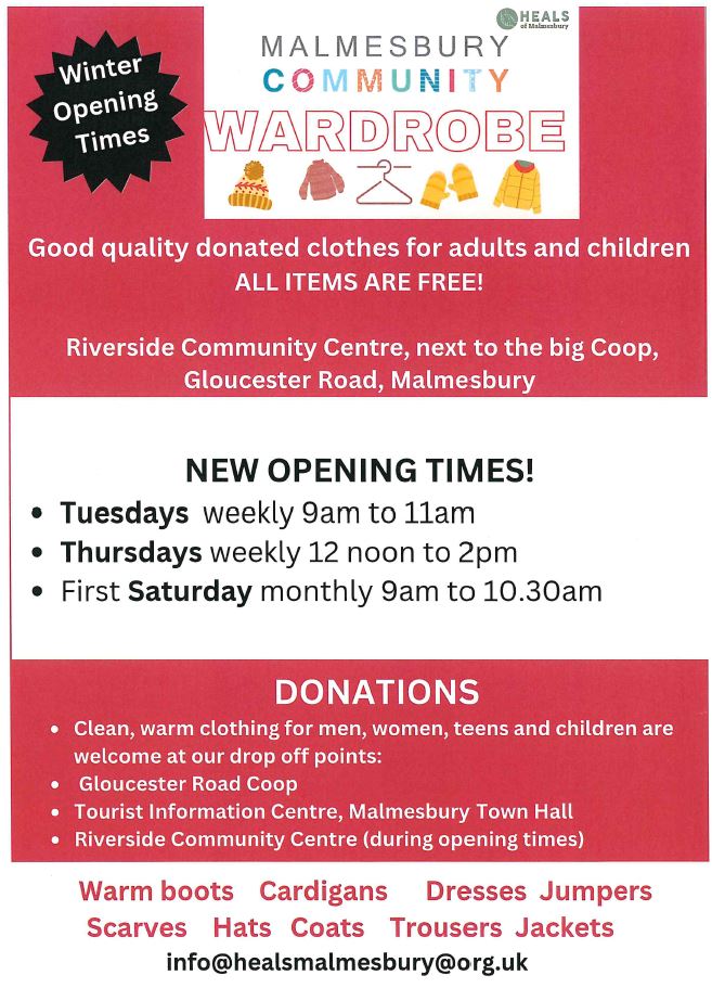 Malmesbury Community Wardrobe - Winter Opening Times